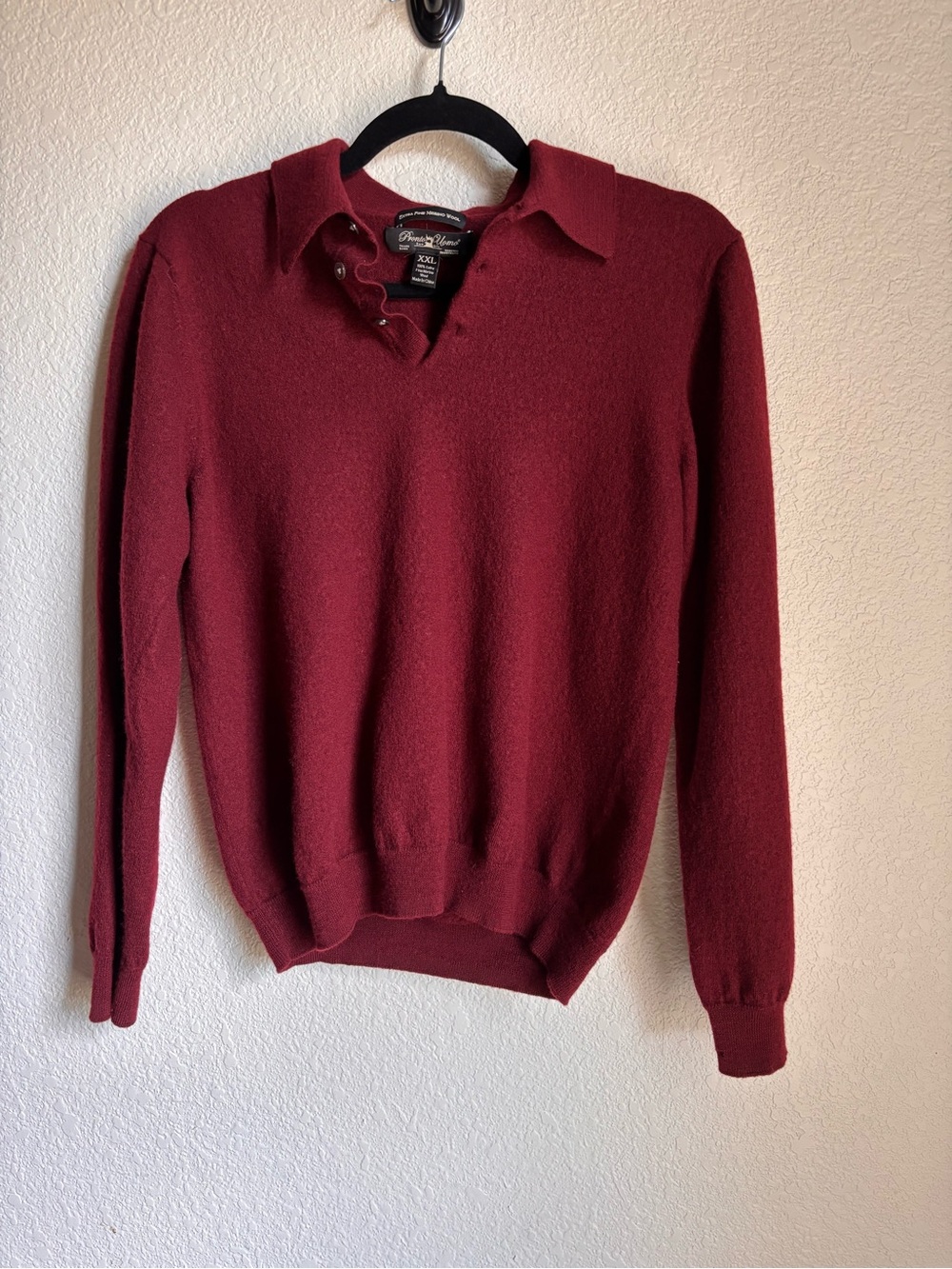 100% Merino Wool Pronto Uomo Burgundy V-Neck Sweater medium Old money Classic